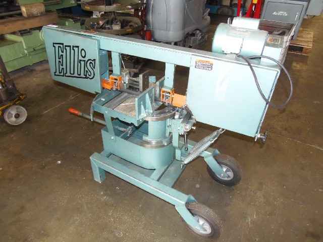10 INCH ELLIS MODEL 1600 DBL MITRE BAND SAW, 10" ROUND AT 90 DEG, 7" AT 45 DEG, 11" FLAT AT 90 DEG.