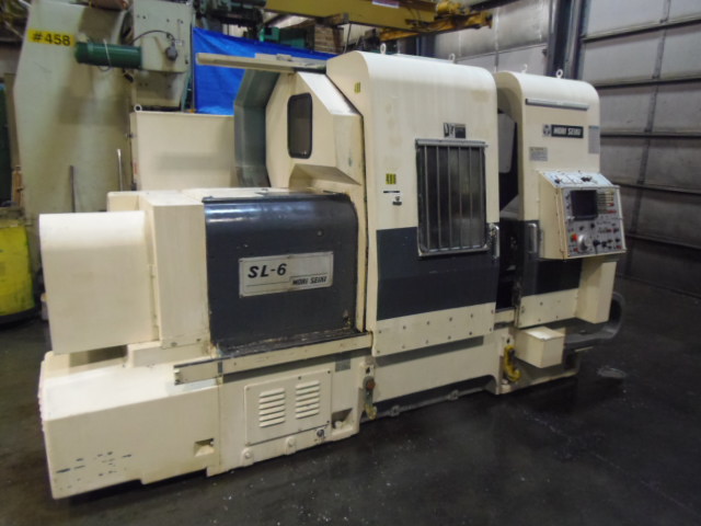MORI SEIKI SL-6B, 35" SWING, 22" OVER CARRIAGE, FANUC 6TB, 12 STATION TURRET, 20" KITAGAWA CHUCK, 6" BAR CAP.
