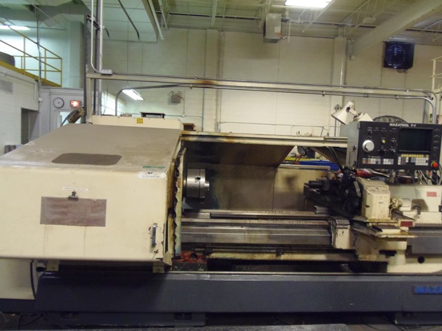 MAZAK M-4 1500, T-1 CONTROL, 12" 3 JAW, DUAL TURRET, TAILSTOCK, 60" TURNING LENGTH, 3" HOLE, AEROSPACE MACHINE