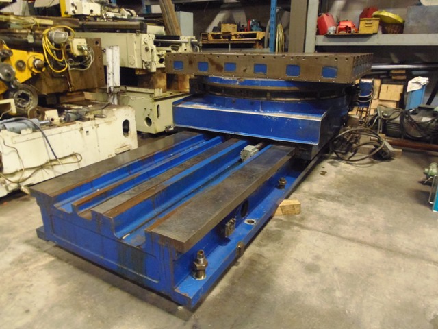 72" X 60" CINCINNATI GILBERT AIR LIFT ROTARY TABLE, GE FANUC SERVO DRIVE, 72" CROSS SLIDE, T-SLOTS, 10 SHOT PIN STOPS AND AIR BAND BRAKE, REFURBISHED 2014, 1981 