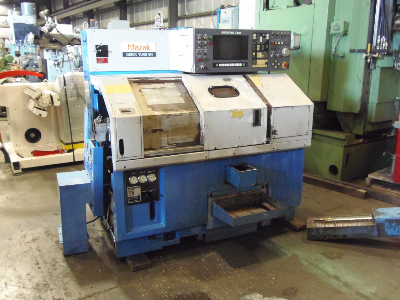 MAZAK QT-8N, T32B, 1992, COLLETS, CHIP CONVEYOR, PARTS CATCHER, LNS MAGAZINE BARFEED