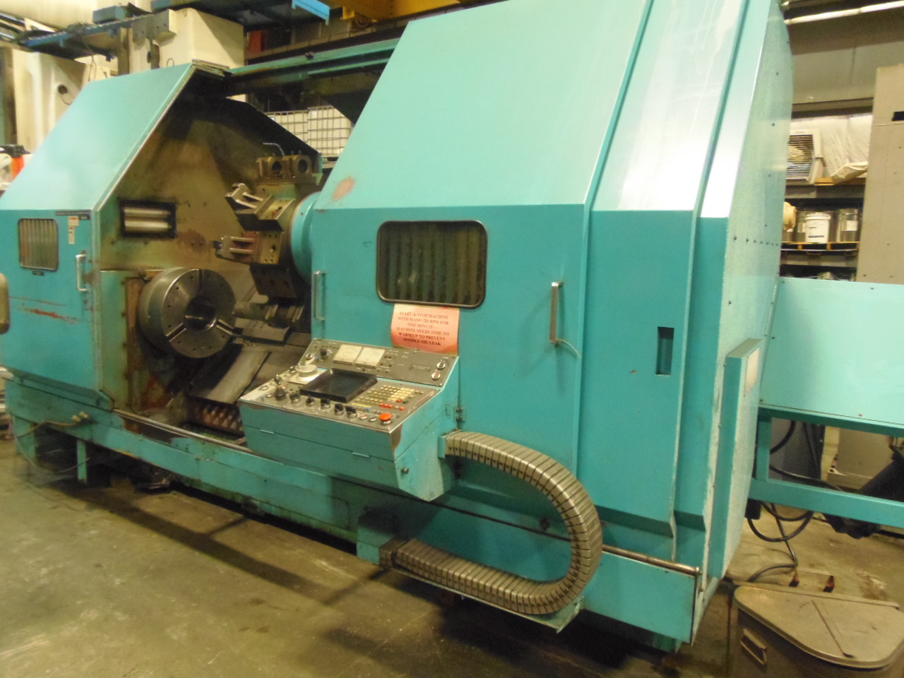 MAZAK SLANT TURN 60 CNC LATHE, 36" x 80", FANUC 6T, CHIP CONVEYOR, TAILSTOCK