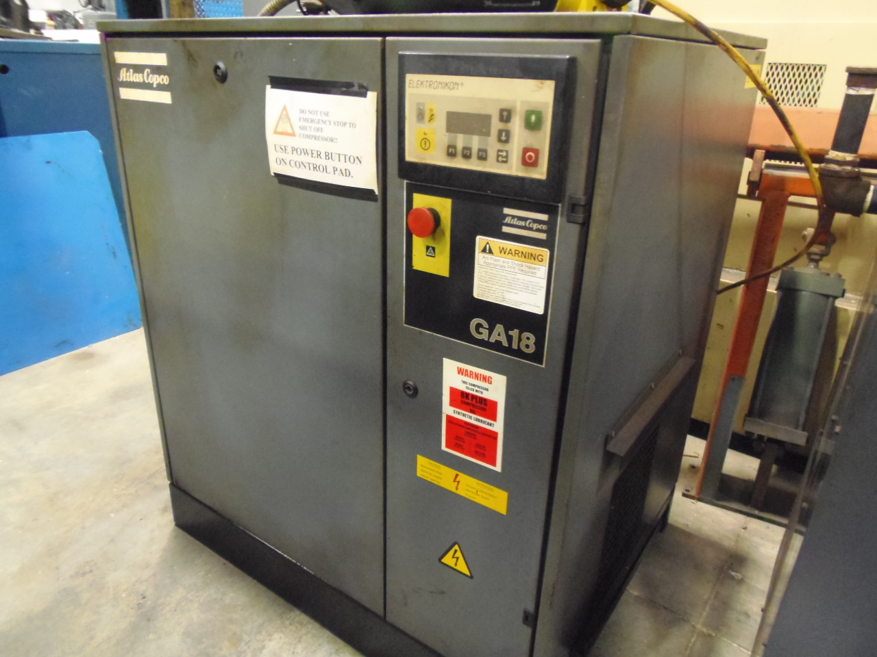 ATLAS AIR COMPRESSOR, MODEL GA 18, PSIG 132, 104 CFM, 1997
