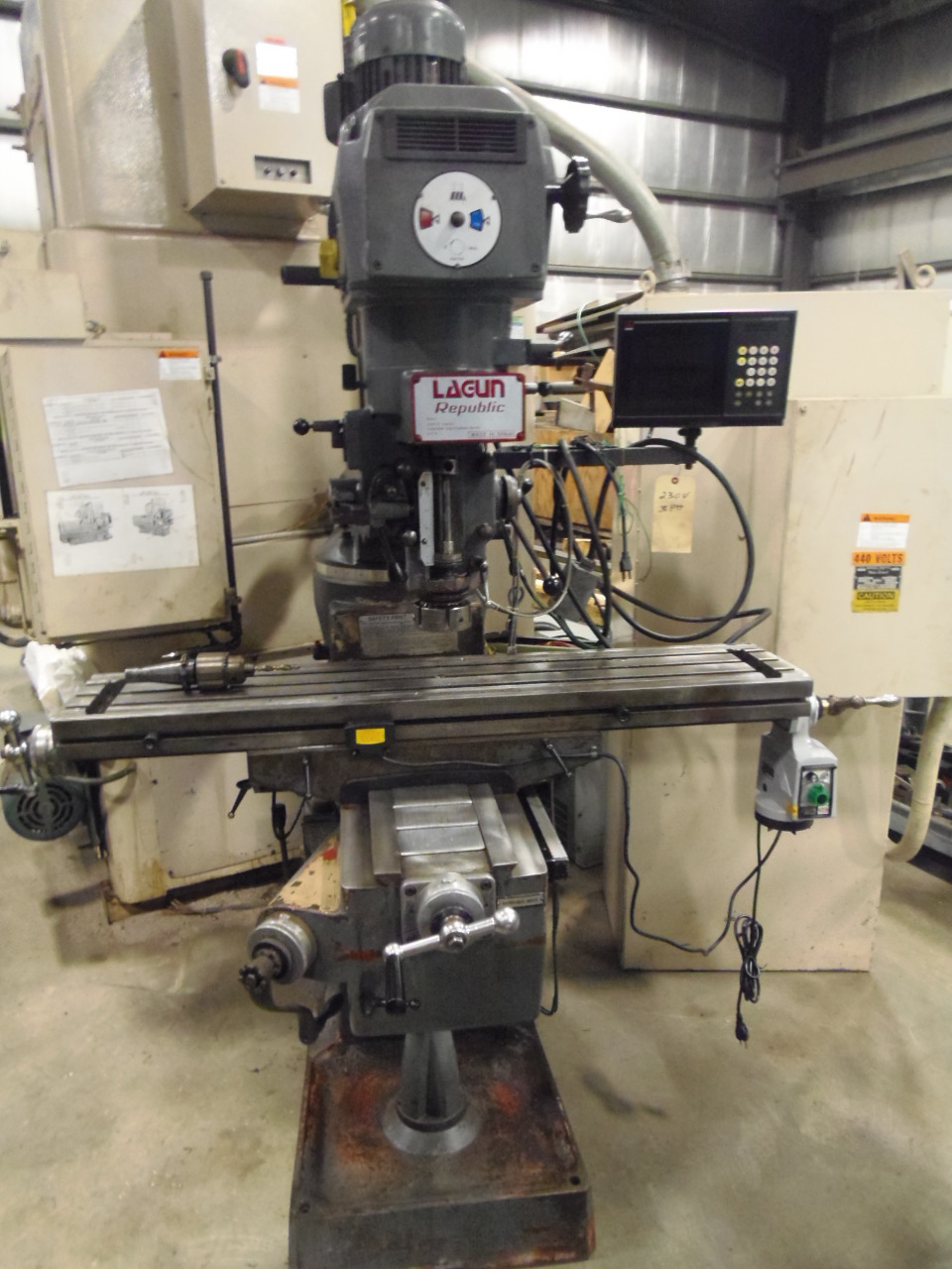LAGUN REPUBLIC VERTICAL MILL, MODEL FTV-2S, 10 X 50 TABLE, NEW POWER FEED ON X, ANILAM DRO, 1985
