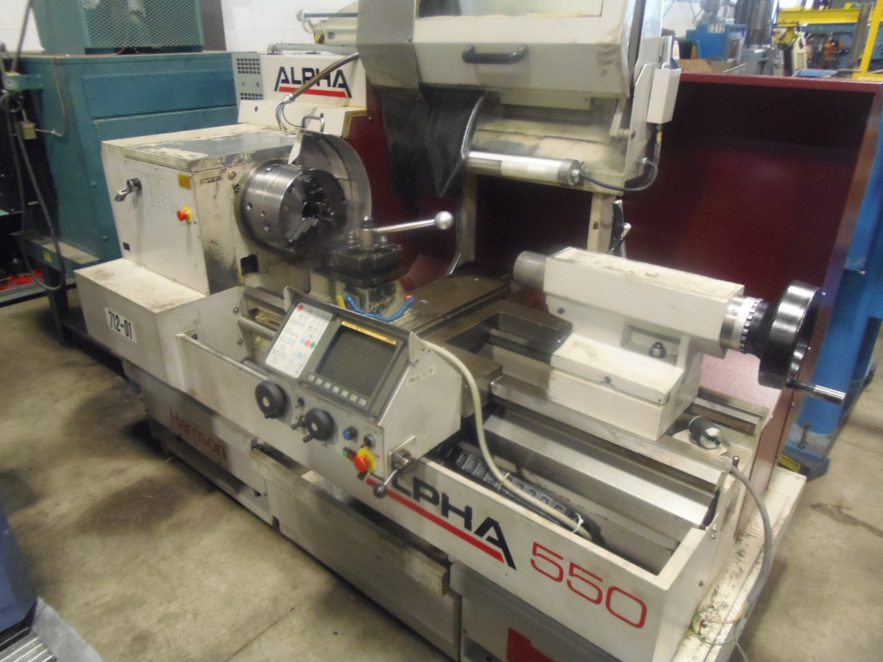 HARRISON ALPHA LATHE, FANUC CONTROL, ALPHA 550, 1997, 21" x 40" CAP., 3.5" BORE, 15 - 1800 RPM, 12" 3J CHUCK