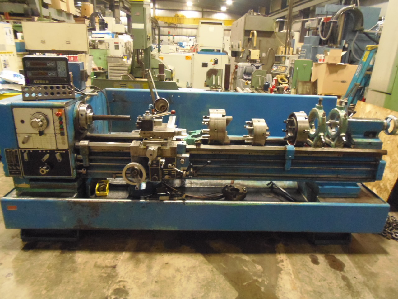 16.5" X 80" HARRISON M400 ENGINE LATHE, 10" OCS, 2 9/16" THRU HOLE, 3 CHUCKS, 2 STEADY, DRO, TOOL POST GRINDER, 1980