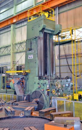 12" SCHIESS WBF-32, FLOOR BAR, 157" VERT., 472" HORIZ., 110" SPINDLE, 3-AXIS DIGITAL READOUT, 55" FACING HEAD, FLOOR PLATES