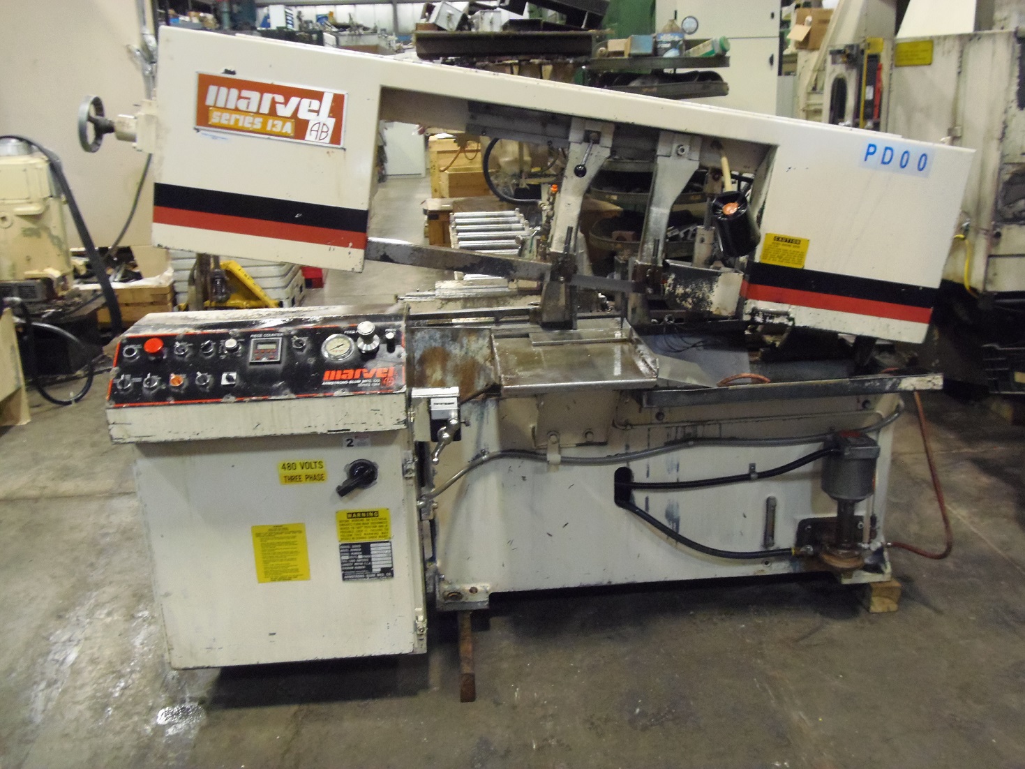 13" MARVEL BAND SAW, MODEL 13A4, 1989, AUTOFEED, BLADE TENSIONING, AUTO SHUT OFF, HEIGHT SELECTOR, CONVEYOR
