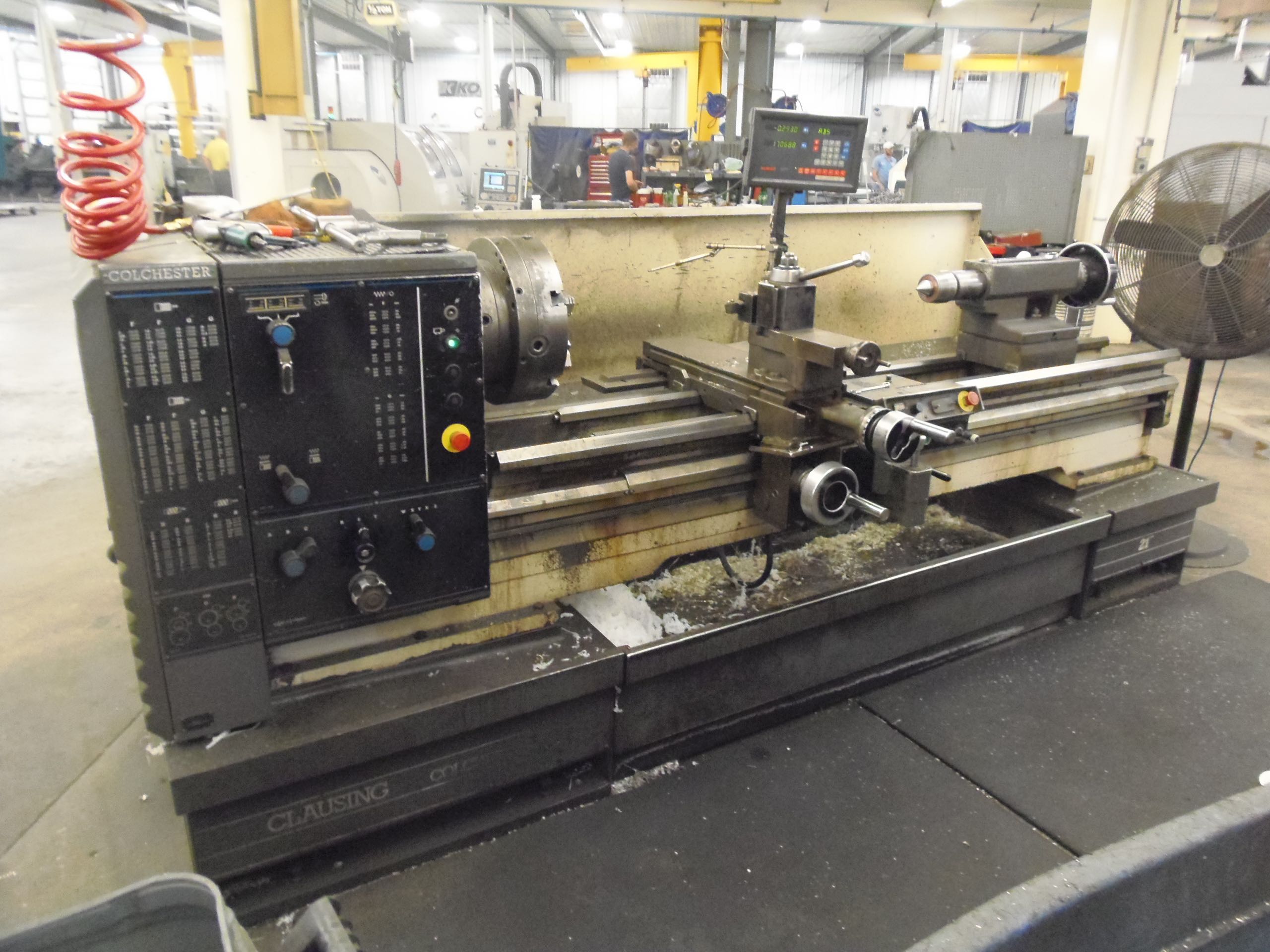 21" X 80" CLAUSING, 1992, INCH/METRIC, DRO, TAPER, 16" 6 JAW CHUCK, 3.5" HOLE
