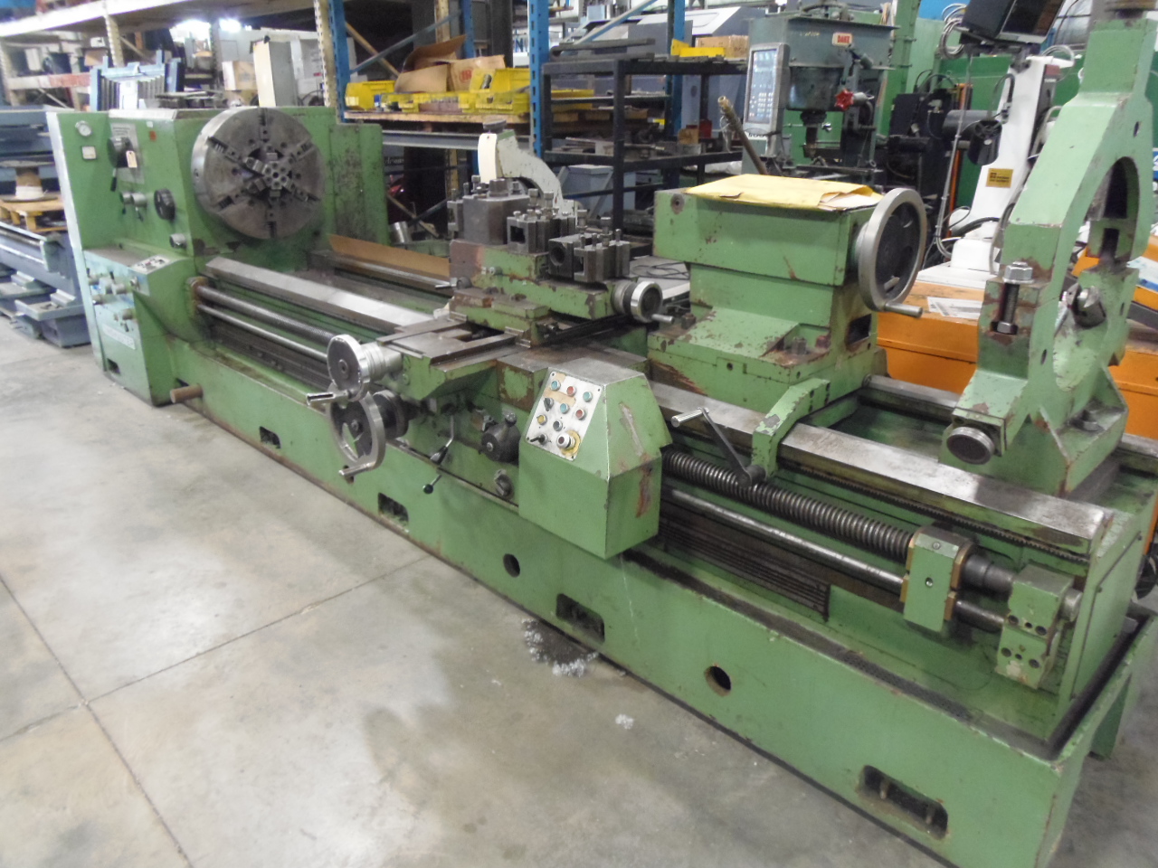32" X 120" TIMEMASTER / GURUTZPE OIL COUNTRY ENGINE LATHE, 10" HOLE, F & R 10" HOLE CHUCKS, 500 RPM, RAPIDS, 32" GAP, 19" OC,  TAPER, AUTO THREADING, NICE!, 1982