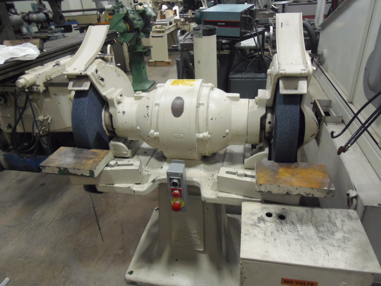 16" X 3" WHEEL DUAL HEAD PEDESTAL GRINDER, 5 HP, CAST IRON BASE, TORIT DUST COLLECTOR